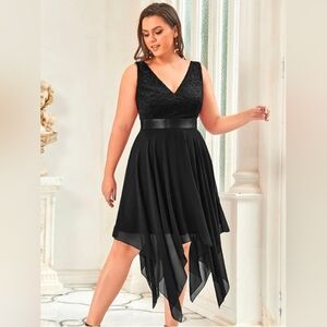 Ever Pretty Black Lace V-Neck Asymmetrical Hem Dress